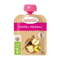 法國 倍優 Babybio 6m+ 生機蘋果黑棗纖果泥 90g * 6包