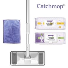 Catchmop 輕巧平板拖把居家4件超值組(1桿+1布+50乾巾+30濕巾)