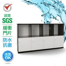 IHouse-SGS 防潮抗蟲蛀緩衝塑鋼加寬四門半開放置物櫃(寬164深43高92cm)