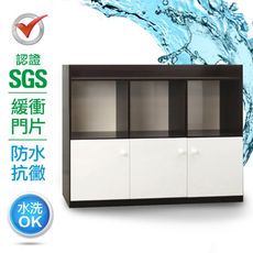 IHouse-SGS 防潮抗蟲蛀緩衝塑鋼加寬三門半開放置物櫃(寬122深41.5高102cm)