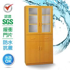 【梅雨季必備】IHouse-SGS 防潮抗蟲蛀緩衝塑鋼四門二抽置物碗盤櫃
