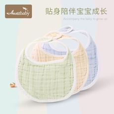 圍兜純棉圍兜紗布巾嬰兒泡泡棉圓弧圍兜-5條裝
