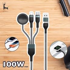 PD100W 五合一磁吸手錶充電線 自帶轉接 USB type-c iphone 手機平板手錶充電