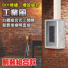 【朝日電工】 DS-3K+B 工業風白鐵組合式三開關明盒組