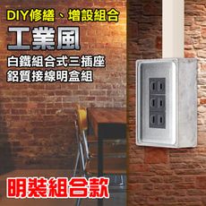 【朝日電工】 DS-3S+B 工業風白鐵組合式三暗插座明盒組