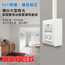 【朝日電工】 TL-1S2HD+B 雅白雙聯大型夜光單開雙接地插座明盒組