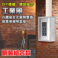 【朝日電工】 DS-1K2S+B 工業風白鐵組合式單開關雙插座明盒組