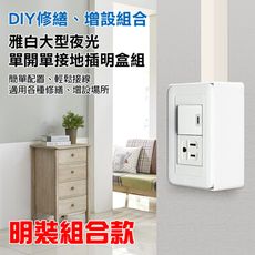 【朝日電工】 TL-1S1H+B 雅白大型夜光單開單附接地插座明盒組