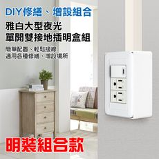 【朝日電工】 TL-1S2H+B 雅白大型夜光單開雙附接地插座明盒組