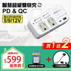 【朝日科技】 PTP-R52PD 3P高溫斷電2開2插+2USB分接器15A PD20W+QC3.0