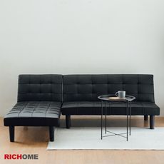 【RICHOME】黑皮L型沙發床組