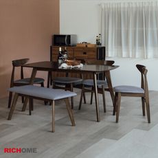 【RICHOME】艾倫實木餐桌椅組 (1桌4椅1長凳)