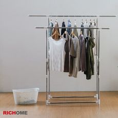 【RICHOME】不鏽鋼萬能雙桿伸縮曬衣架