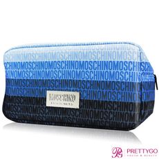MOSCHINO 莫斯奇諾 藍色漸層LOGO化妝包(26X10X13.5CM)