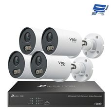 TP-LINK 昌運監視器組合 VIGI NVR1004H-4P 主機+2MP全彩槍型網路攝影機*4