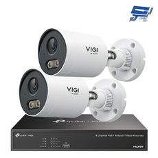 TP-LINK 昌運監視器組合 VIGI NVR1004H-4P 主機+2MP全彩槍型網路攝影機*2