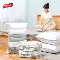 太力 2入組免抽氣真空立體壓縮袋3D/M號 50x70x30cm 可重覆使用 專利加厚款 衣服收納袋