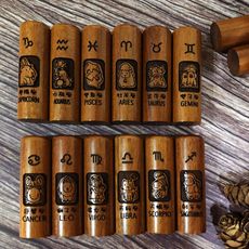 【Woods Forest】南非紫檀印章 『12星座(圓章)特殊字型刻字』紫檀個人私章 印章
