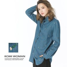 【KOMI】 丹寧滿版小花荷葉襯衫