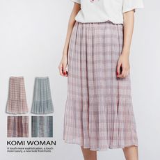 【KOMI】粉彩千鳥格雪紡鬆緊長裙 ‧ 有內裡．二色