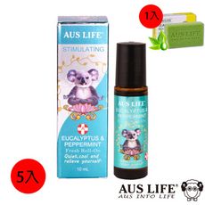 【AUS LIFE 澳思萊】澳洲藍膠尤加利勁涼滾珠精油10ML(5入組)贈茶樹皂*1