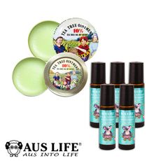 【AUS LIFE 澳思萊】尤加利滾珠精油10ML(5入) + 萬用茶樹霜(2大2小)