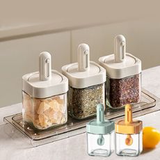 廚房方形可伸縮玻璃調味罐(250ml) 防潮調味盒 密封鹽罐