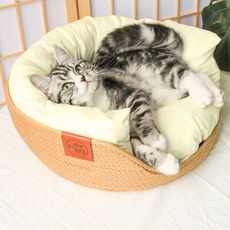 大款 手工編織四季圓形寵物窩 藤編貓窩 貓床 睡墊 深度睡眠