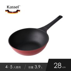 贈鍋蓋-韓國Kassel 鑽石超導熱不沾輕炒鍋28cm-烈焰紅(瓦斯爐、IH爐可用鍋、不挑爐具)