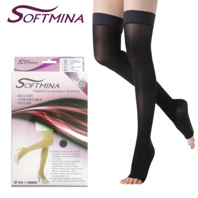 【Softmina】專業醫療彈性壓力止滑露趾大腿襪-超薄型(醫療襪/彈性襪/壓力襪/靜脈曲張襪)