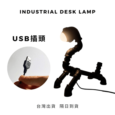 💥台灣出貨隔日到貨💥USB手工鐵管動物造型台燈5VLED暖黃USB工業風鐵管檯燈復古鐵管燈飾酒吧