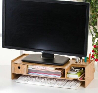木質DIY電腦螢幕增高架桌面收納架-小抽屜款