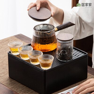 【居家家】辦公家用便攜一壺四杯玻璃旅行茶具套裝功夫茶具戶外小套組