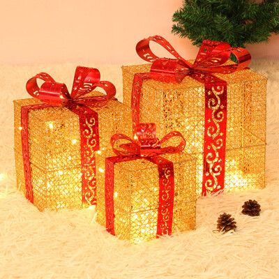 【居家家】禮物盒發光LED聖誕節裝飾擺件聖誕空禮盒堆頭美陳禮包禮盒