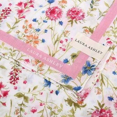 LAURA ASHLEY 英國繽紛花卉圖騰純棉帕領巾手帕(粉紅、粉紫、水藍)