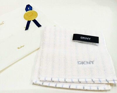 【88節首選】 美國紐約DKNY 隱條紋白底小方巾手帕 25*25 CM 父親節88節禮物