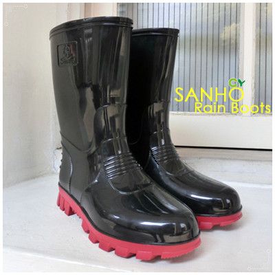 【Sanho  三和牌】MIT雅式半筒長雨鞋/雨靴 休閒防水鞋(帥氣黑/台灣製造 現貨)