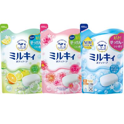 日本牛乳石鹼 COW 牛乳精華沐浴乳400ml 補充包 柚子果香/玫瑰花香/清新皂香