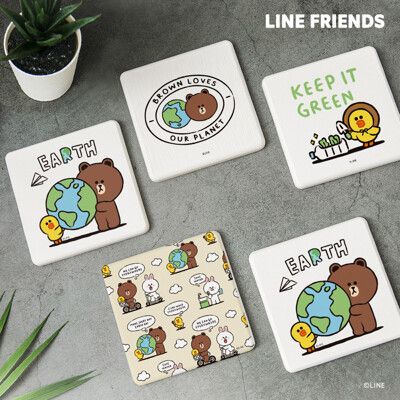 LINE FRIENDS 綠色珪藻土吸水杯墊 2入組【收納王妃】