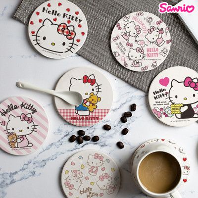 【收納王妃】Sanrio三麗鷗授權 Hello Kitty 粉色珪藻土杯墊2入組 共12款