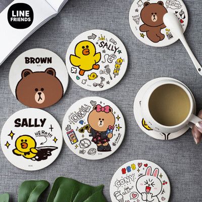 LINE FRIENDS 珪藻土吸水杯墊 2入組【收納王妃】