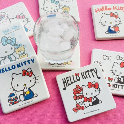 【三麗鷗獨家授權】Hello Kitty繽紛彩繪超Q愛喝水珪藻土杯墊 8款設計(一組2入)