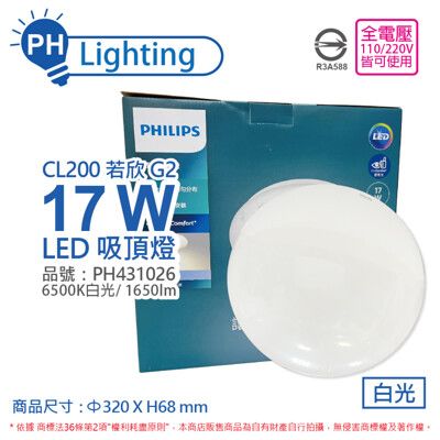 【PHILIPS飛利浦】LED 若欣 CL200 17W 6500K 白光 全電壓 吸頂燈