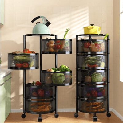 廚房可旋轉蔬菜置物架 多功能落地圓形多層 收納筐 收納架 儲物架子