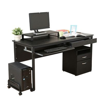 《DFhouse》頂楓150公分電腦辦公桌+1抽屜+1鍵盤+主機架+活動櫃+桌上架-黑橡色
