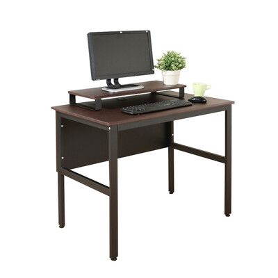 《DFhouse》頂楓90公分電腦辦公桌+桌上架-胡桃色
