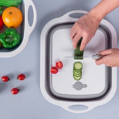 折疊多功能菜板防黴塑料砧板/切菜切水果砧板 瀝水籃 廚房洗菜籃