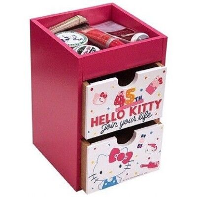 【正版授權】木製 Hello Kitty 收納小物雙抽盒 桌上收納盒 KT-630086