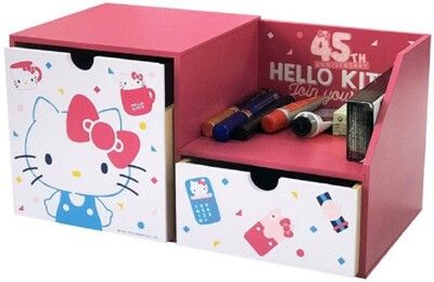 【正版授權】【Hello Kitty 】木製繽紛收納抽屜盒 收納盒 木製收納櫃KT-630073