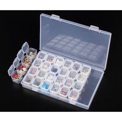 透明28格多功能分裝盒 藥丸分裝盒 小物收納盒 鑽式收納盒